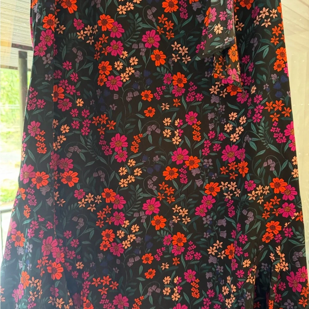 CeCe Black Midi Dress with Pink and Orange Floral Pattern - Picture 2 of 8